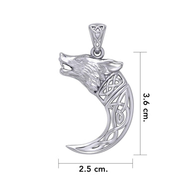 Wolf with Celtic Viking Norse Horn Silver Pendant TPD5979 - Jewelry